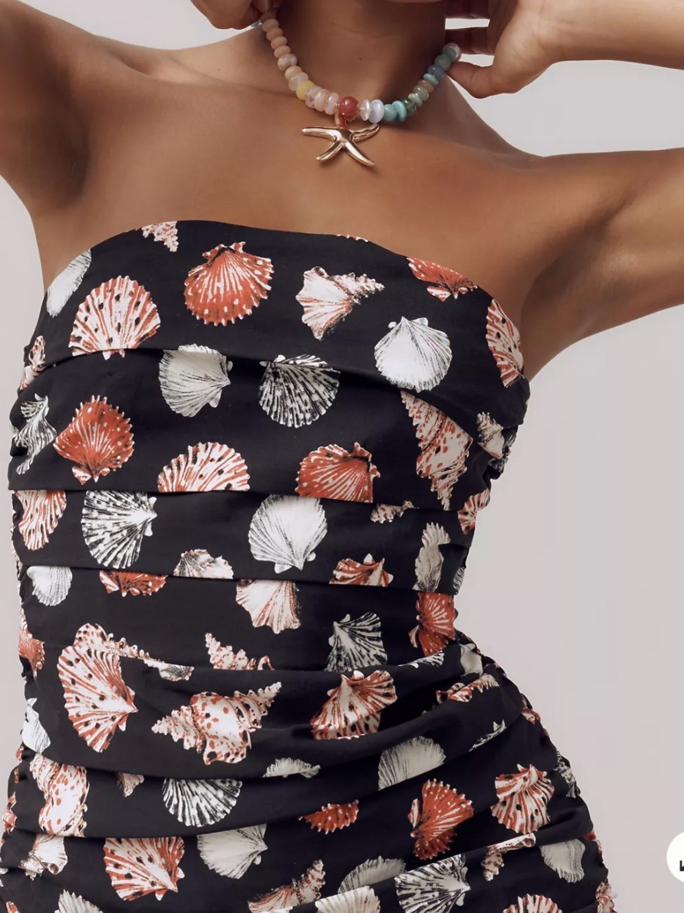 Anthropologie Black Strapless Seashell-Print Midi Dress - Picture 2 of 5